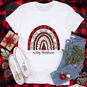 Red Plaid leopard Christmas t-shirt L/XL/2XL